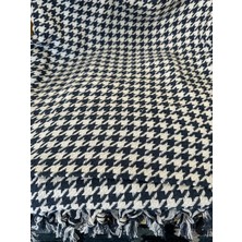 Ilmeki %100 Geri Dönüştürülmüş Iplikten Üretilmiş 200X230 cm Kazayağı Desenli Indigo Pike / Koltuk ve Yatak Örtüsü