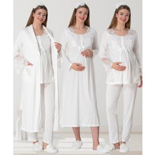 Mecit 5355 Ekru Lohusa Sabahlık Pijama Gecelik Takım