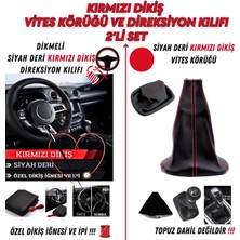 Fiat Nemo Uyumlu Dikişli Siyah Deri Oto Direksiyon Kılıfı ve Vites Körüğü  2'li Set