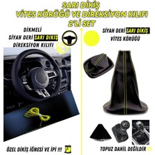 Renault 9 Uyumlu Dikişli Siyah Deri Oto Direksiyon Kılıfı ve Vites Körüğü  2'li Set