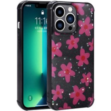 iPhone 12 Pro Max Kılıf Simli Desenli Kamera Korumalı Parlak Tknc Popy Kapak-Çiçek