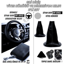 Audi S3 Uyumlu Dikişli Siyah Deri Oto Direksiyon Kılıfı ve Vites Körüğü  2'li Set