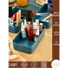 Turkuaz Makyaj Düzenleyici Kutu  - Şık ve Pratik Organizasyon Çözümü 25X15X10 cm 3'lü Set
