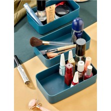 Turkuaz Makyaj Düzenleyici Kutu  - Şık ve Pratik Organizasyon Çözümü 25X15X10 cm 3'lü Set