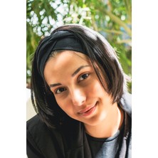 Siyah Çapraz Şık Bandana, Pamuklu, Saç Bandanası, Saç Bandı Kadın Geniş Bandana Chic Buff