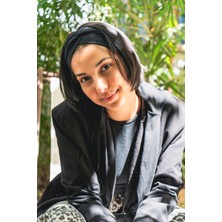 Siyah Çapraz Şık Bandana, Pamuklu, Saç Bandanası, Saç Bandı Kadın Geniş Bandana Chic Buff