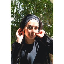 Siyah Çapraz Şık Bandana, Pamuklu, Saç Bandanası, Saç Bandı Kadın Geniş Bandana Chic Buff