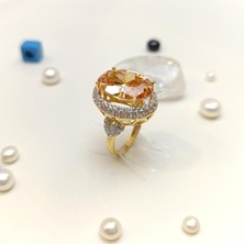 Açık Turuncu Taşlı Yüzük 14 Ayar Altın Hd Videolu