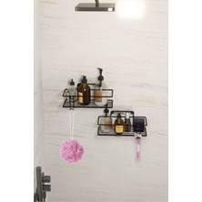 Yapışkanlı 2’li Paslanmaz Duvara Monte Banyo ve Mutfak Rafı, Şampuan ve Kanca ile Kullanım