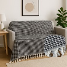 İlmeki %100 Geri Dönüştürülmüş Iplikten Üretilmiş Armürlü Yatak Örtüsü / Pike / Koltuk Örtüsü – Düğüm Saçaklı – 200X230 cm