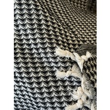 İlmeki %100 Geri Dönüştürülmüş Iplikten Üretilmiş Armürlü Yatak Örtüsü / Pike / Koltuk Örtüsü – Düğüm Saçaklı – 200X230 cm