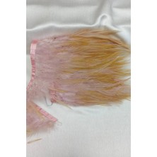 Teknotrust Açık Pudra Renkli Dekoratif Şerit ve Horoz Tüyü Süsleme Aksesuarı