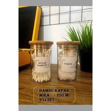 2'li Bambu Kapaklı Vakumlu Pamukluk ve Kulak Pamukluğu Kavanoz Seti