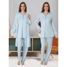Dvina Effortt Lohusa Sabahlıklı Pijama Takımı Mavi - 4084