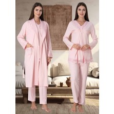 Dvina Effortt Lohusa Sabahlıklı Pijama Takımı Pembe - 4034