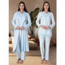 Dvina Effortt Lohusa Sabahlıklı Pijama Takımı Mavi - 4034