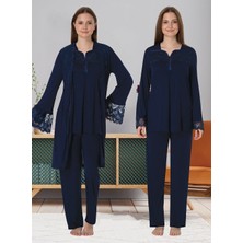 Dvina Effortt Lohusa Sabahlıklı Pijama Takımı Lacivert - 4084