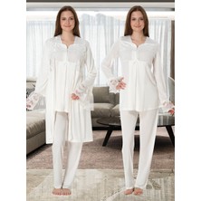 Dvina Effortt Lohusa Sabahlıklı Pijama Takımı Ekru - 4084