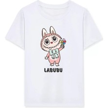 Kız Labubu Çocuk Baskılı T-Shirt - Beyaz