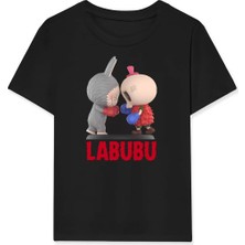 Kız Labubu Çocuk Baskılı T-Shirt - Siyah