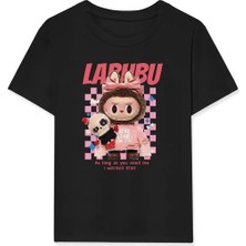 Kız Labubu Çocuk Baskılı T-Shirt - Siyah