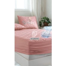 Sıvı Geçirmez Kapitoneli Battal Boy Yatak Alezi Pudra 220X200
