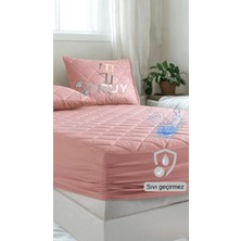 Sıvı Geçirmez Kapitoneli Battal Boy Yatak Alezi Pudra 220X200