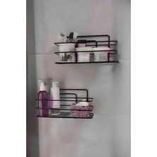 2'li Yapışkanlı Banyo Düzenleyici Siyah, Şampuanlık ve Duş Rafı Organizer