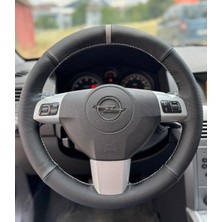 Dikişli Direksiyon Kılıfı Siyah Deri Noktalı Deri Gri Yüzük Gri Dikişli Opel Astra Için