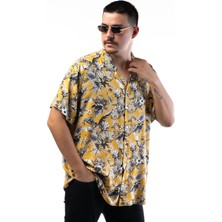 Ananas Desenli Büyük Beden Erkek Gömlek – Desenli Renkli Rahat Kesim Viskon