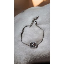 Kadın Zirkon Taşlı Kare Çelik Harf Bileklik