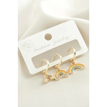 3 Adet Gökkuşağı Zirkon Taşlı Küpe