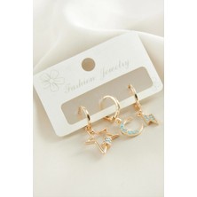 3 Adet Hilal Yıldız Zirkon Taşlı Küpe