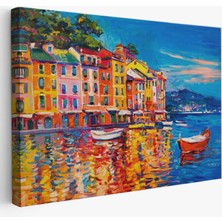 Yağlıboya Görünüm Denizdeki Tekneler Dekoratif Kanvas Tablo, Duvar Dekoru 3457