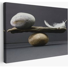 Tüy ve Taş Dengesi Tuval Baskı Dekoratif Kanvas Tablo, Duvar Dekoru 5375