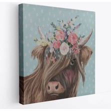 Çiçek Taçlı Yayla Ineği Dekoratif Kanvas Tablo, Duvar Dekoru 5861
