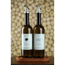 Ahşap Stantlı Amber 2'li 750 ml Cam Yağ Şişesi, Yağdanlık Seti Siyah