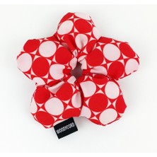 Woodycord El Yapımı Kırmızı Beyaz Puantiyeli Pofuduk Scrunchie Toka - Eğlenceli ve Hacimli