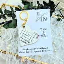 20 Adet Ahşap Kalp Anahtarlık Uv Baskılı Kart Üzeri Söz Nişan Nikah Hediyelik Nikah Şekeri