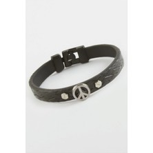 Barış Işareti Kaliteli Suni Deri Bileklik