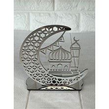 Ramazan Temalı Parlak Pleksi Mumluk 16 Cm, Şık ve Işıltılı Dekorasyon Parçası