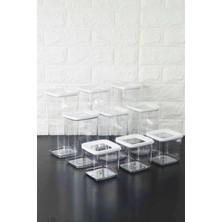 Turuncu Akrilik Kare Saklama Kabı Seti, 9'lu, Dayanıklı ve Şık Tasarım