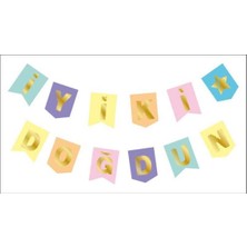 Teknotrust Renkli Doğum Günü Flaması, Renkli Makaron Set, Kutlama Dekorasyonu