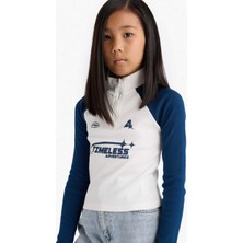 DeFacto Kız Çocuk Fitted Dik Yaka Fermuarlı Baskılı Fitilli Kaşkorse Uzun Kollu Tişört E9654A825AU