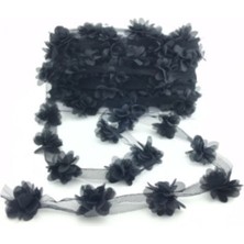 Siyah Lazer Kesim Gül, 12 Adet Organze Yapay Çiçek, Paketleme ve Süsleme Malzemesi