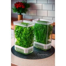 Şeffaf Yeşillik Saklama Kabı 2'li Set, 2900 Ml, Sebze ve Buzdolabı Tazeleme Kutusu