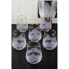 Yaldızlı Kesme Cam Su Bardağı Takımı, 6'lı, Çizgili, Şık ve Zarif Tasarım