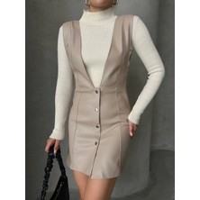 Deri Jile Elbise Bej W24796