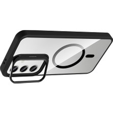 Galaxy S24 Kılıf Standlı ve Kamera Lens Hediyeli M-Safe Şarj Özellikli Etro Kapak