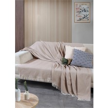 Bej Pamuklu Önden Saçaklı 170X210 Koltuk Örtüsü